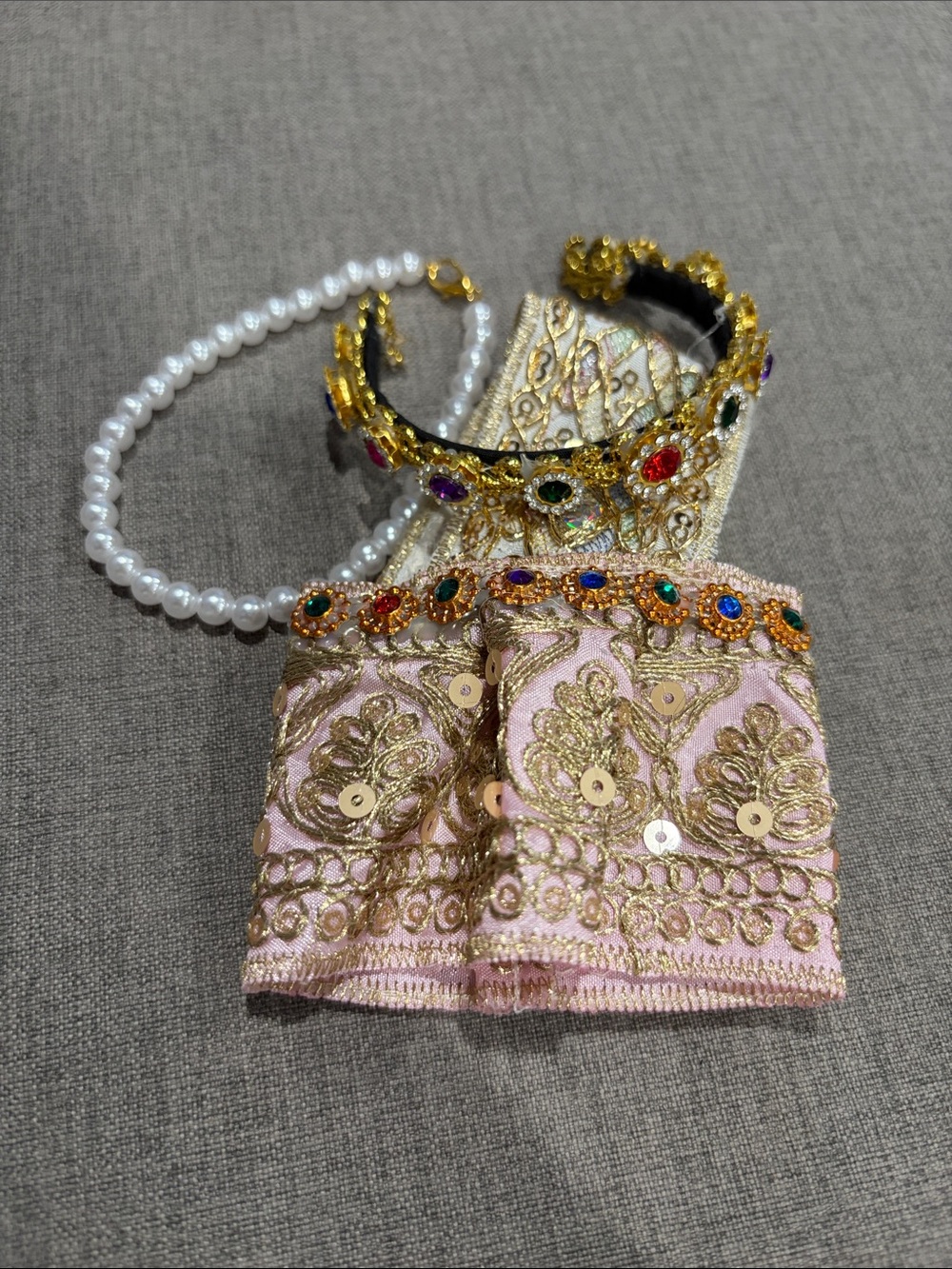 Labubu or Small Doll Embellished Pink and Gold Dress Set. Thailand inspired